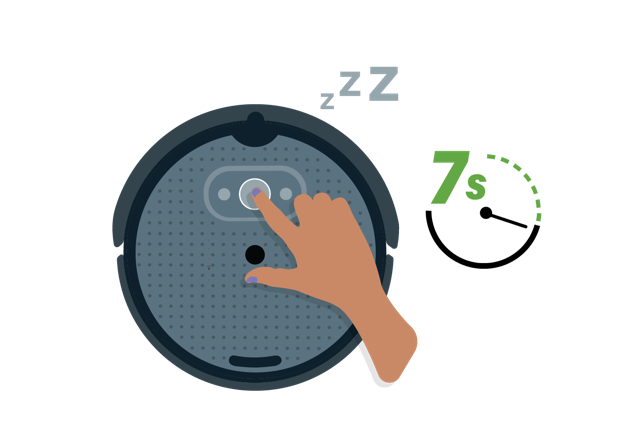 An illustration showing the center button held for seven seconds