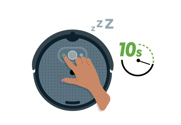 An illustration showing button 1 held for ten seconds