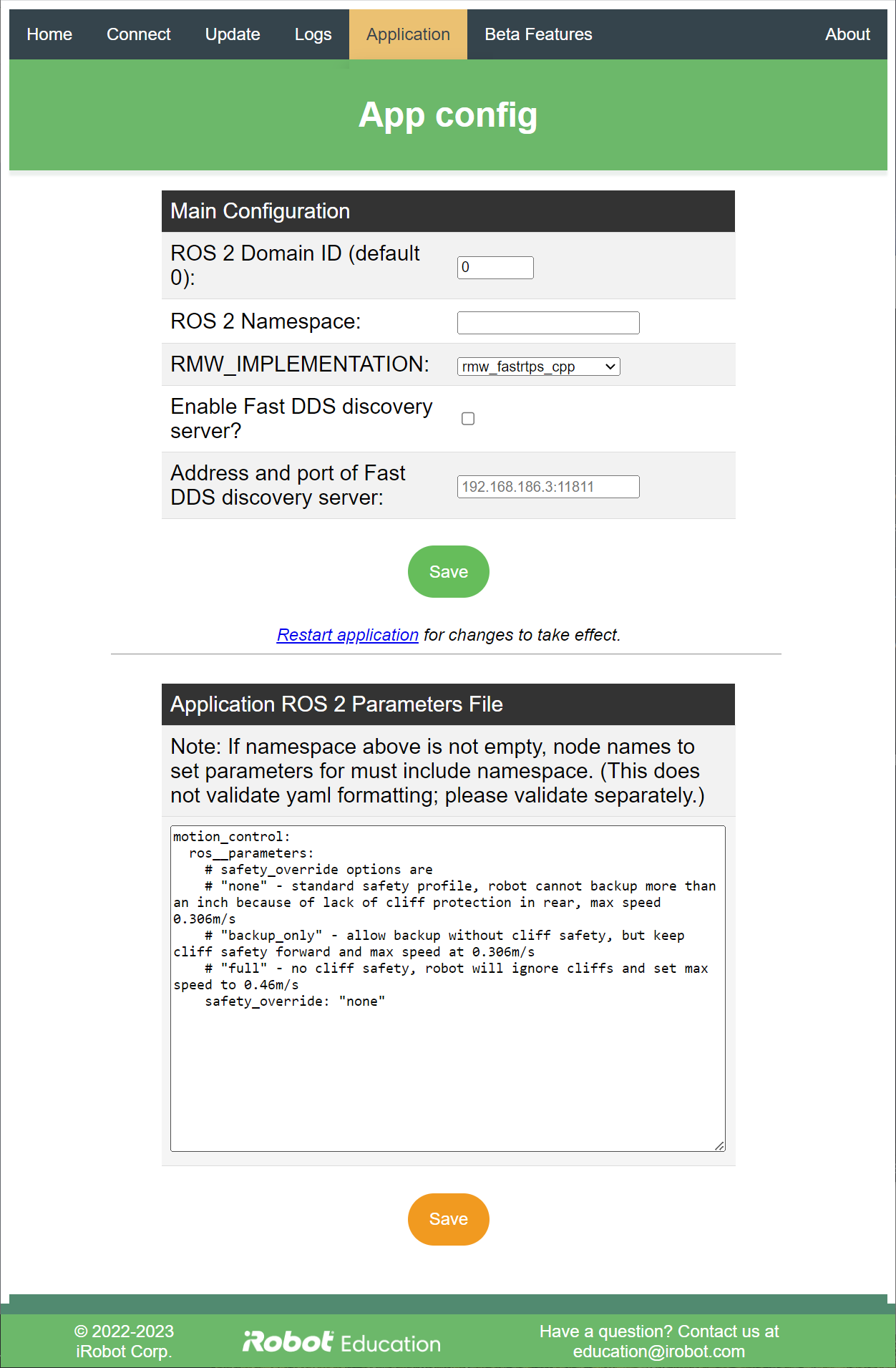 Picture of application configuration page