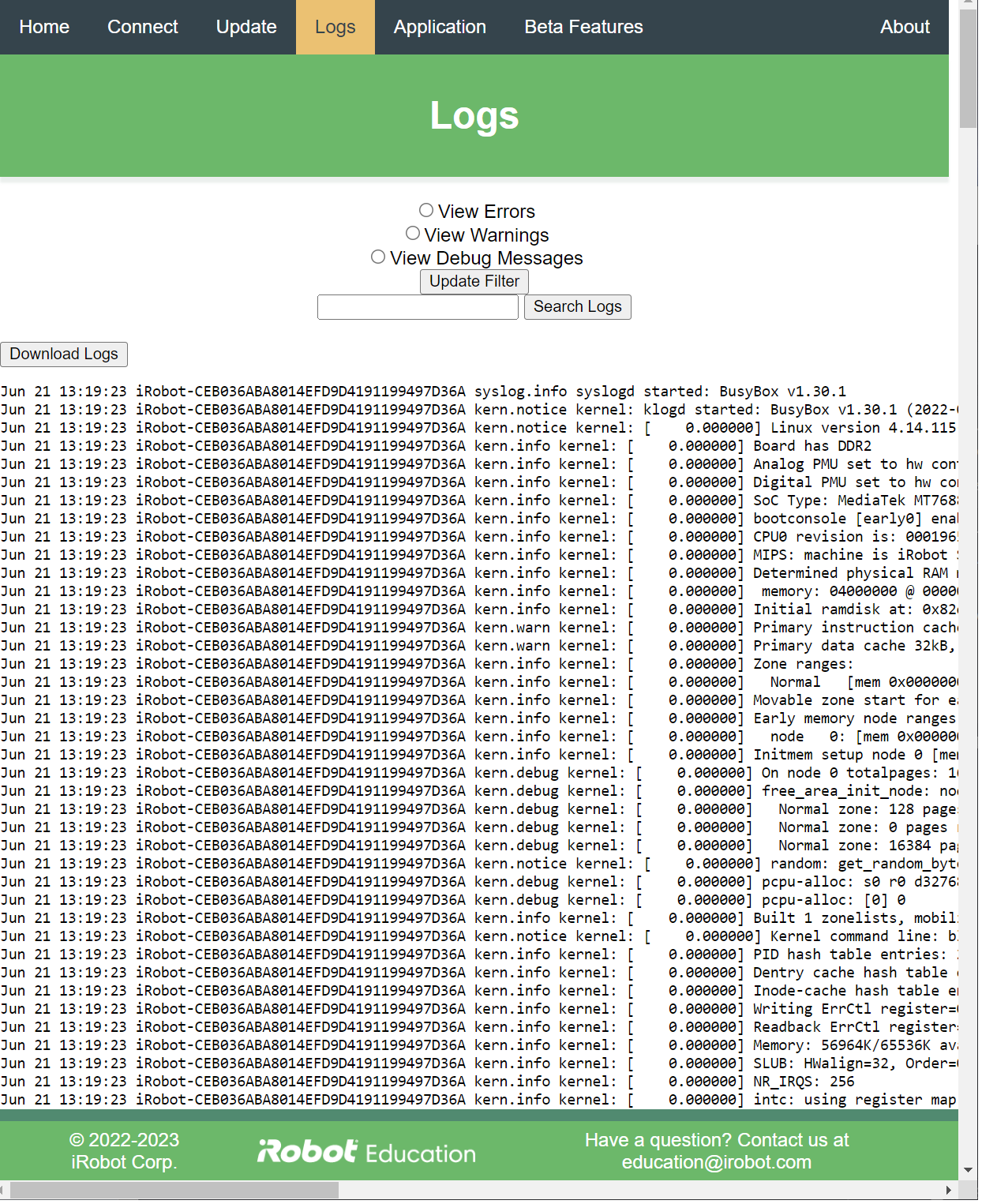 Picture of logs page
