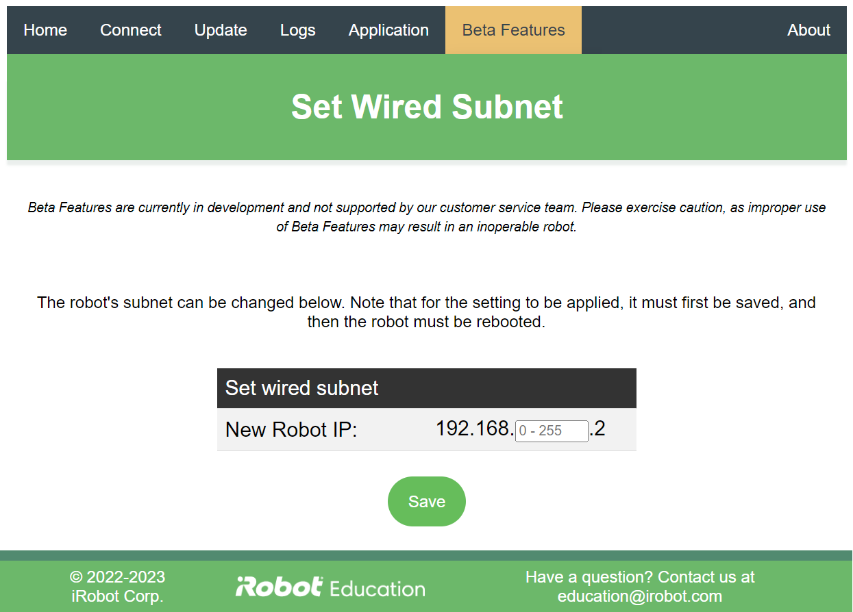 Picture of set wired subnet page